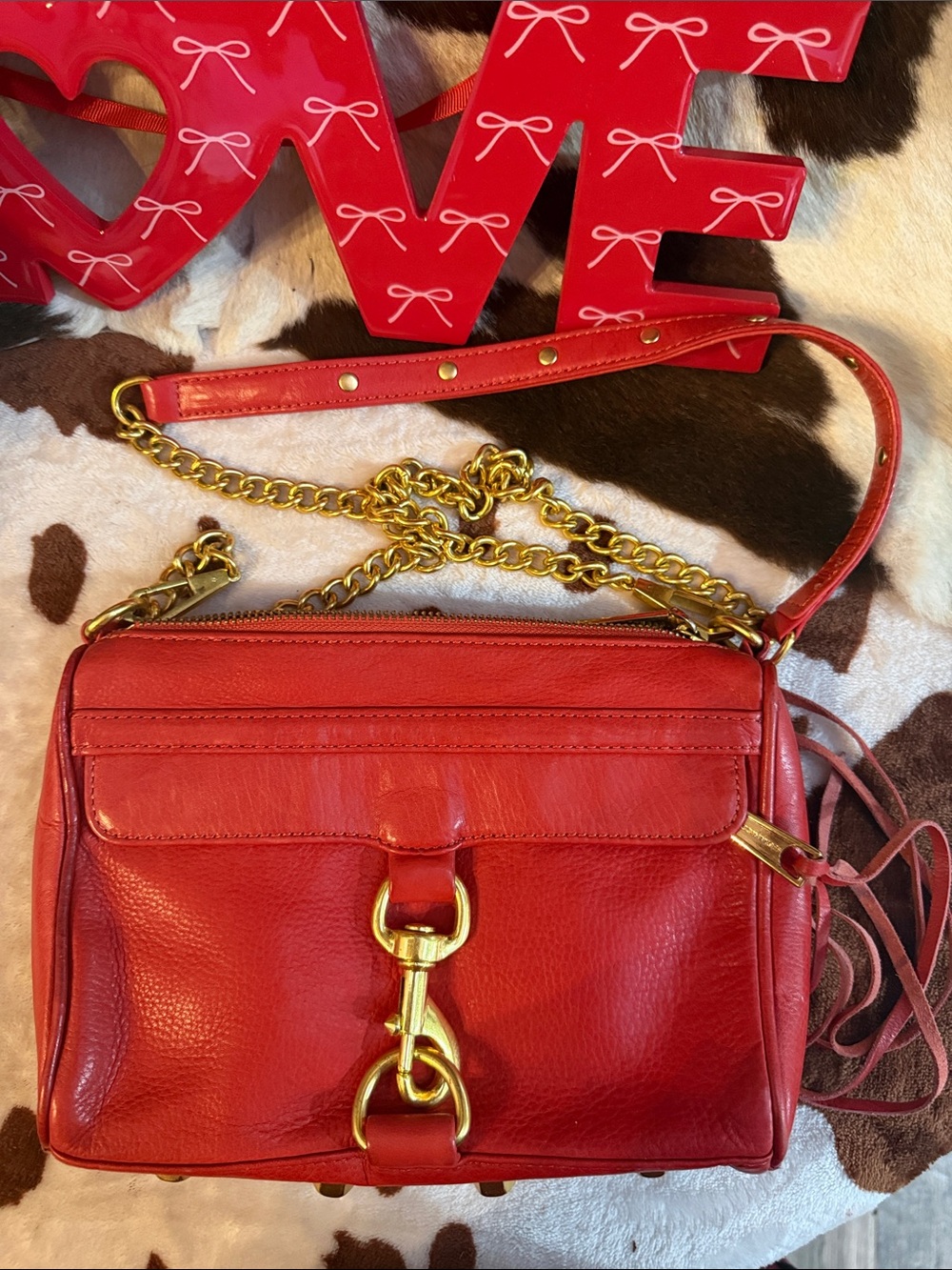 Rebecca Minkoff coral red Leather Chain Convertible Crossbody Bag